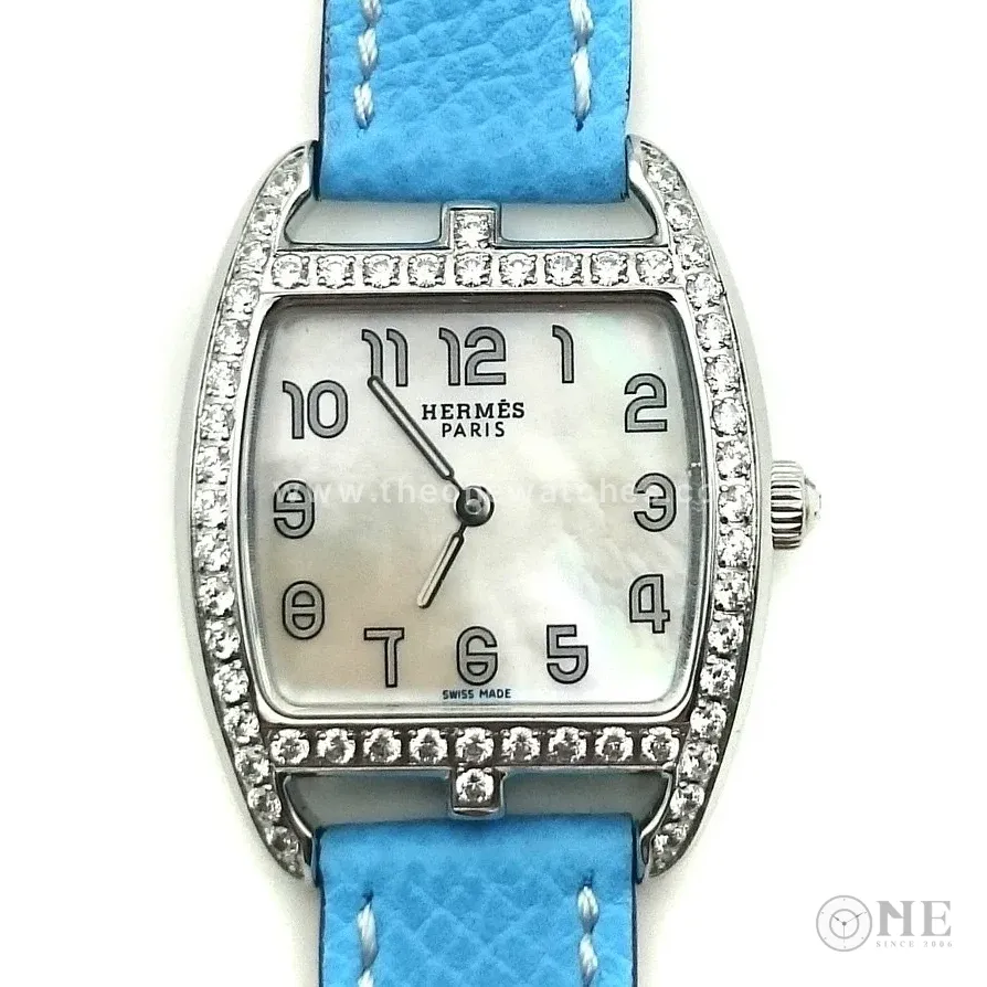 Cape Cod Tonneau Steel with Diamond Bezel on Light Blue Epsom Leather Strap