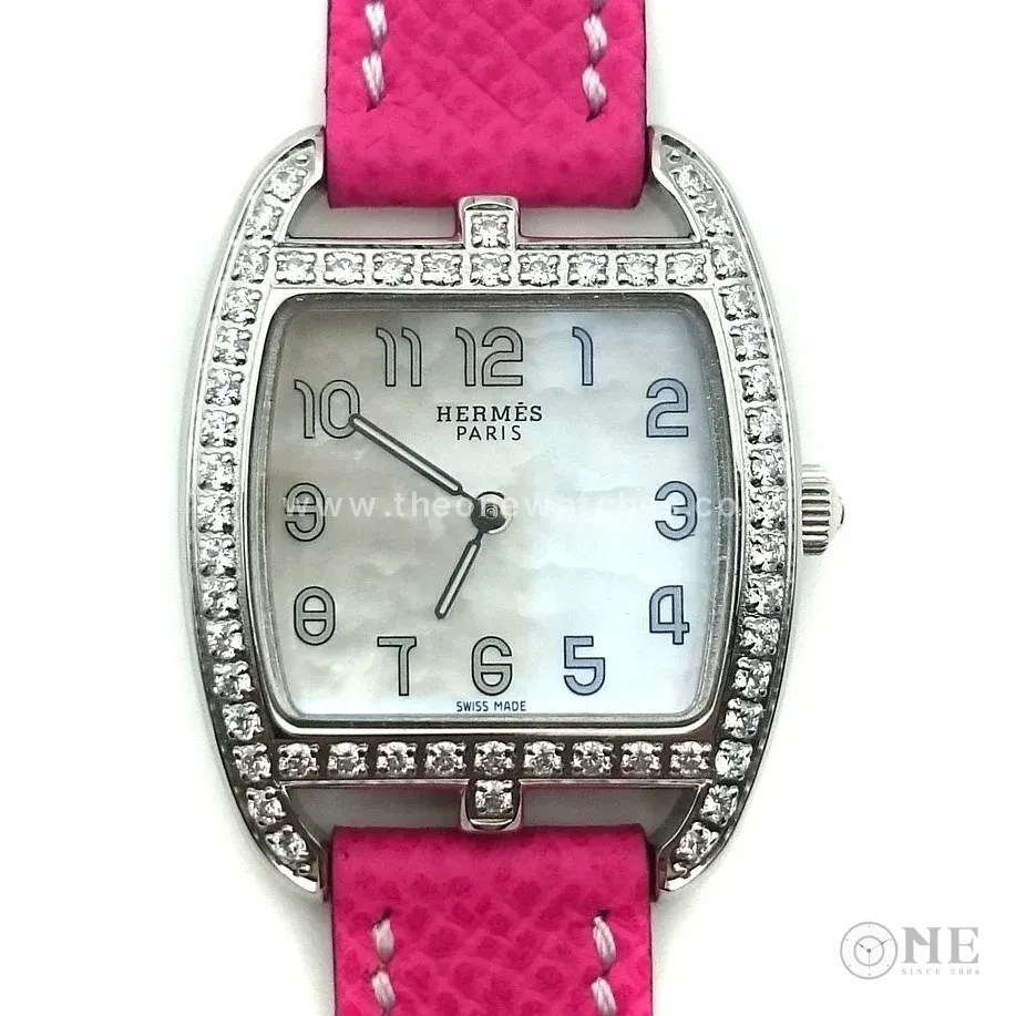 Cape Cod Tonneau Steel with Diamond Bezel on Pink Epsom Leather Strap