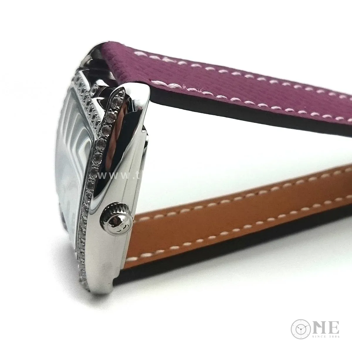 Cape Cod Tonneau Steel with Diamond Bezel on Violet Epsom Leather Strap