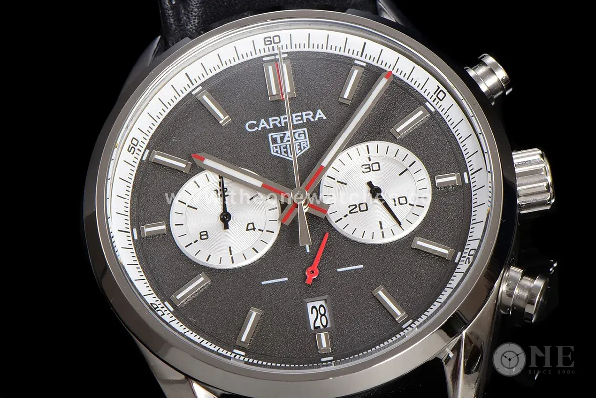 Carrera Chronograph 43 Grey Dial on Leather Strap