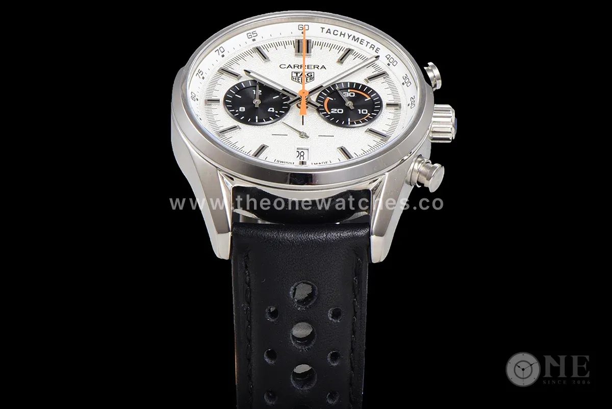 Carrera Chronograph 43 White Dial on Leather Strap