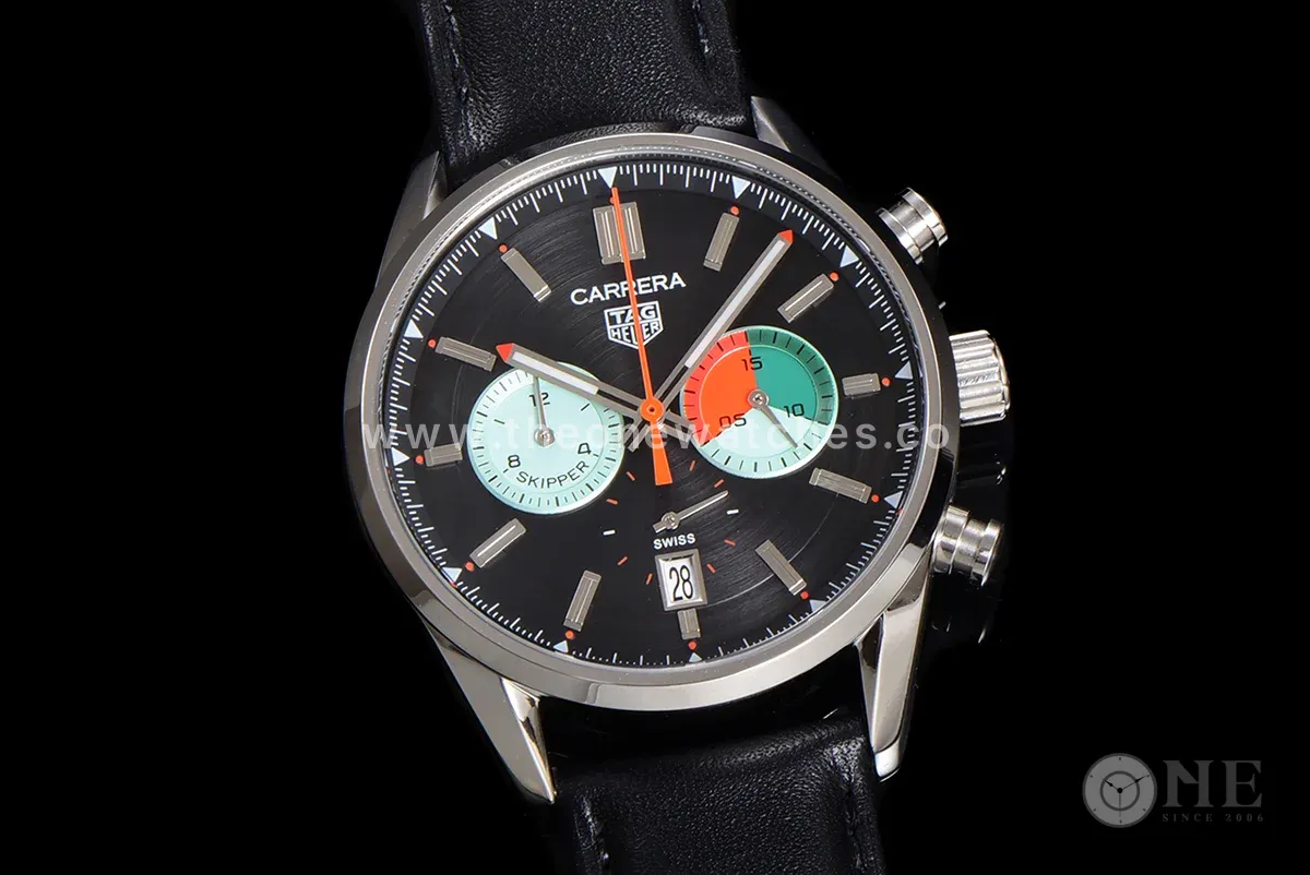 Carrera Skipper 39 Black Dial on Leather Strap