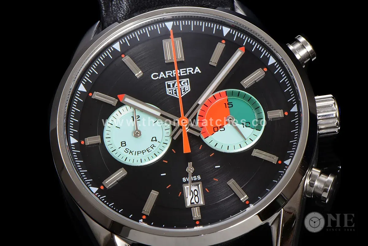Carrera Skipper 39 Black Dial on Leather Strap