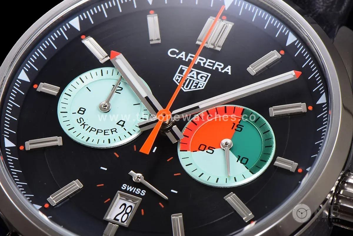 Carrera Skipper 39 Black Dial on Leather Strap