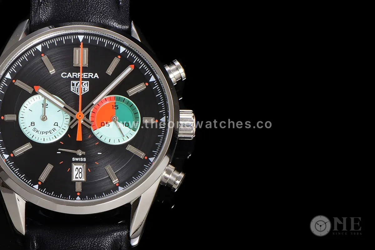 Carrera Skipper 39 Black Dial on Leather Strap