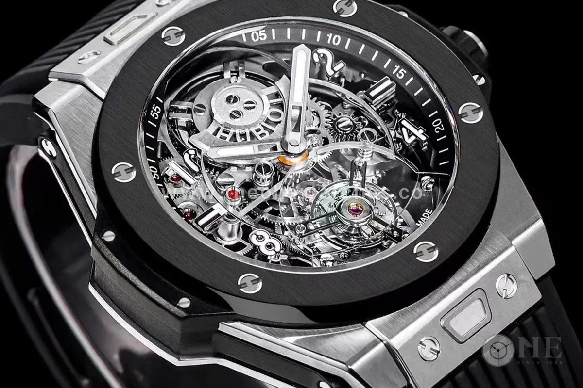 Classic Fusion Tourbillon 45mm with Ceramic Bezel Skeleton Dial in Steel