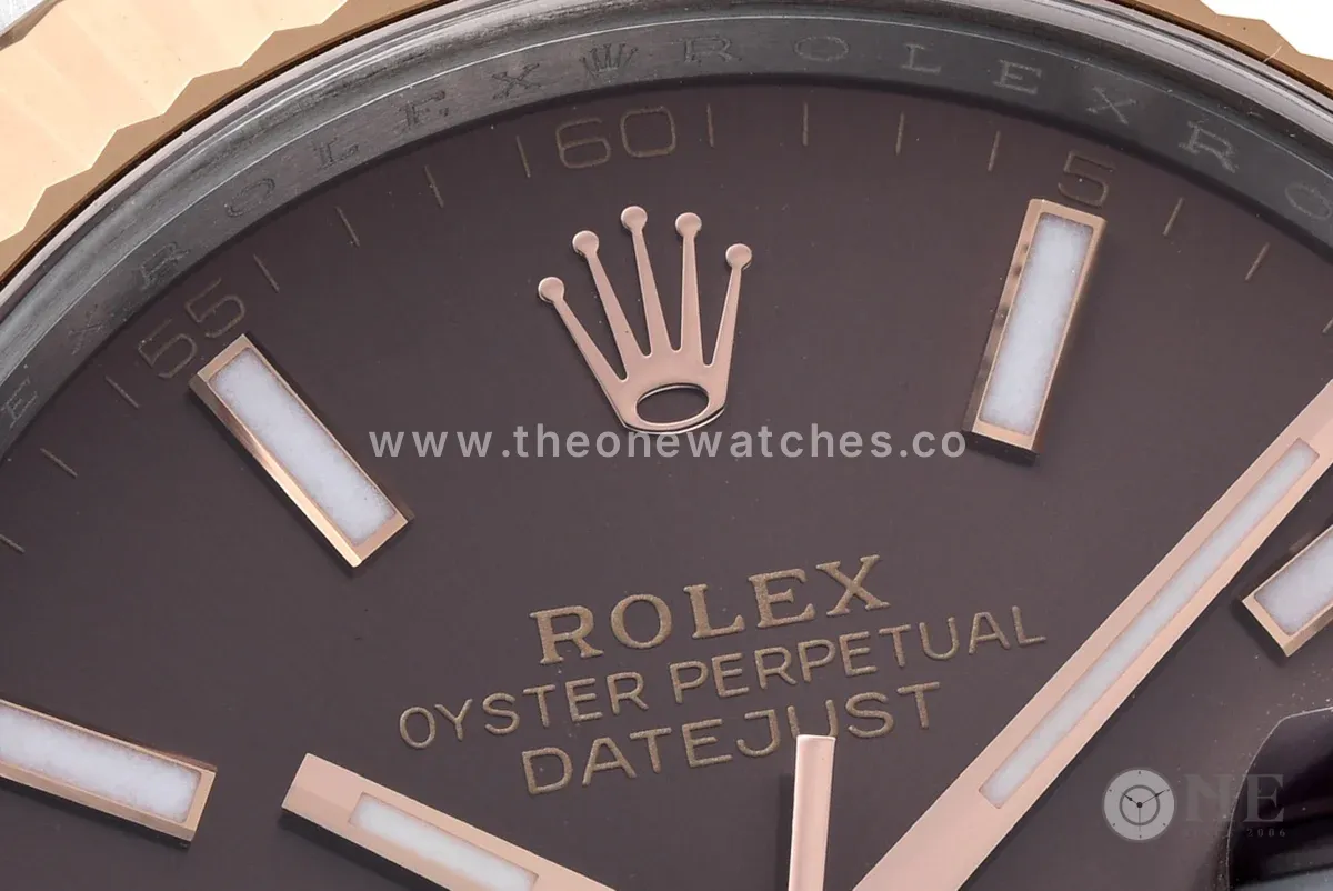 Datejust 41 126331 Chocolate Dial Stick Markers in EveroseSteel on Jubilee Bracelet