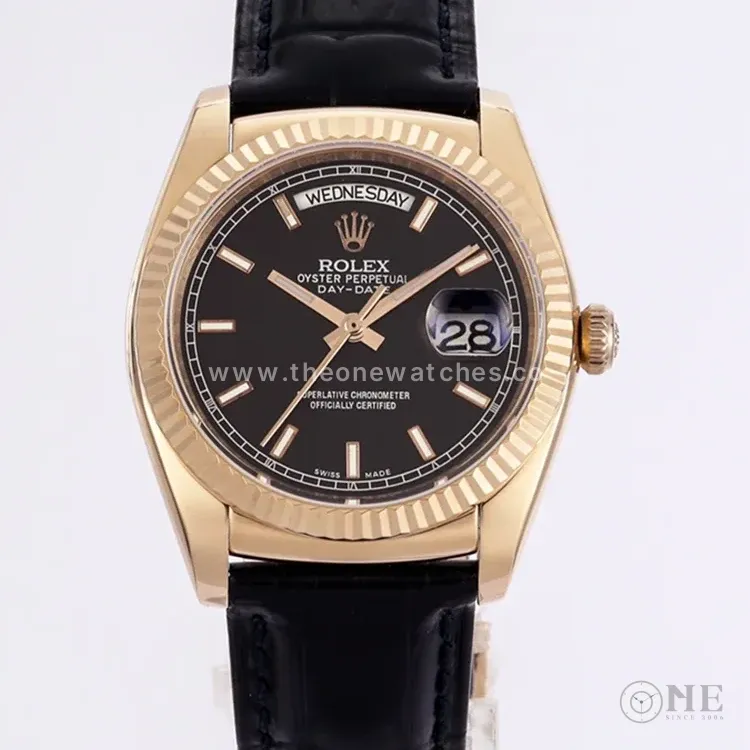 Day-Date 36 Black Dial in Rose Gold on Leather Strap