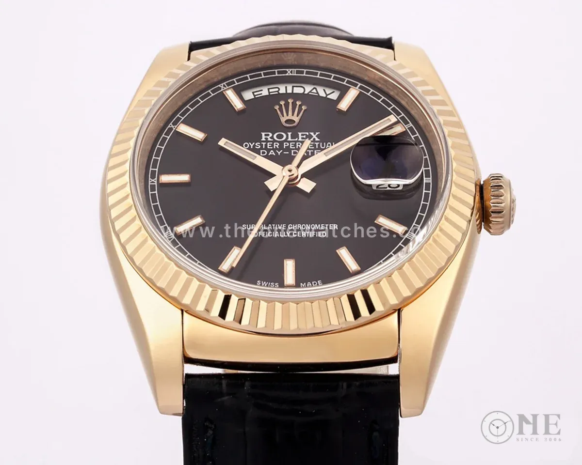 Day-Date 36 Black Dial in Rose Gold on Leather Strap