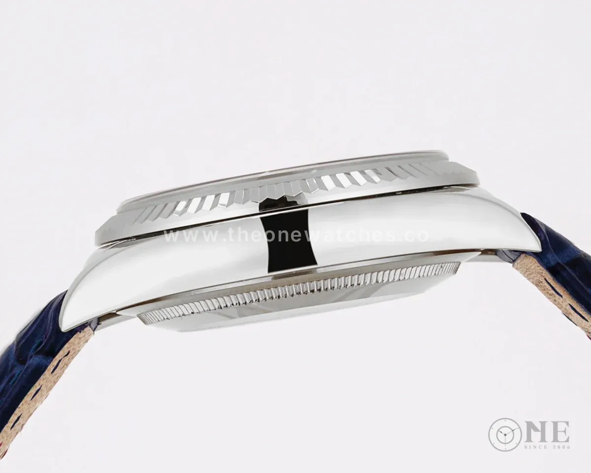 Day-Date 36 Blue Dial in White Gold on Leather Strap