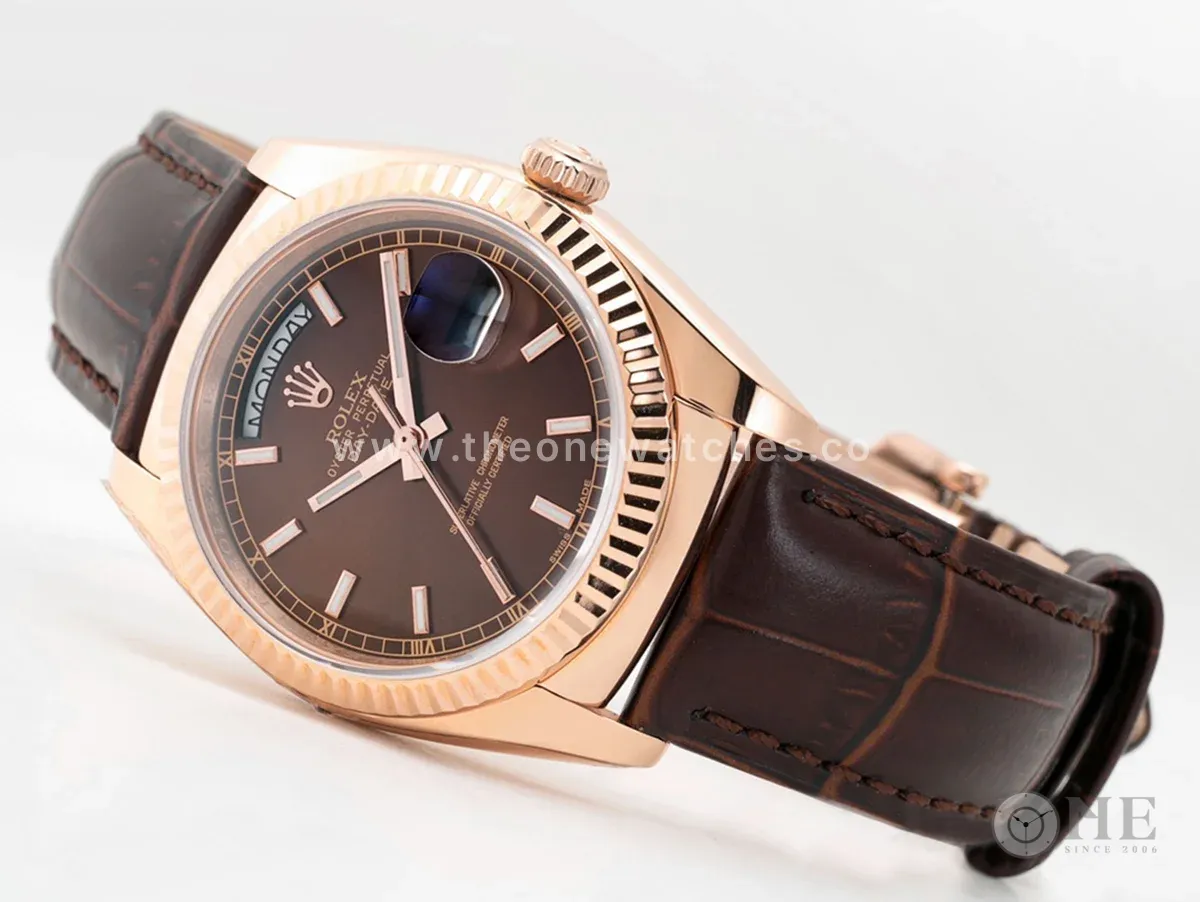 Day-Date 36 Brown Dial in Rose Gold on Leather Strap