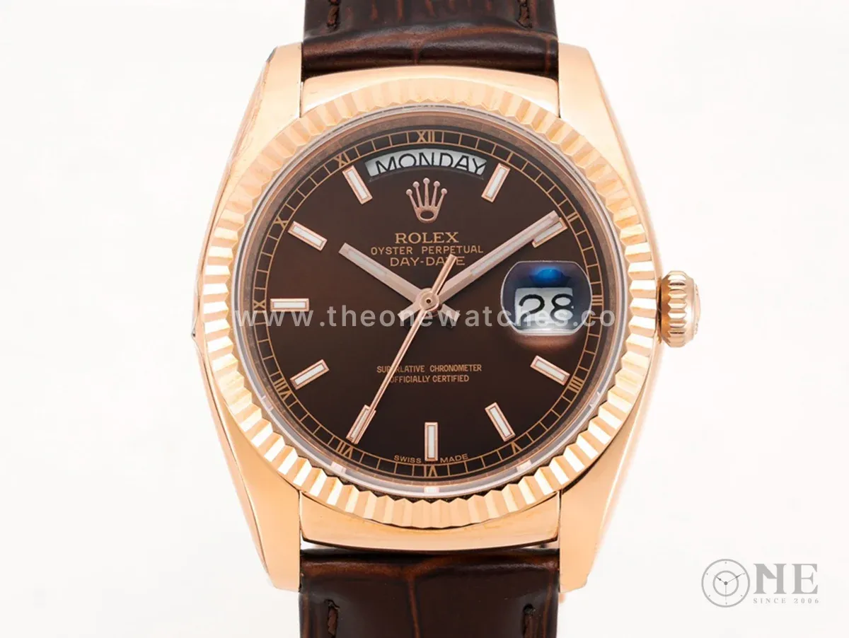Day-Date 36 Brown Dial in Rose Gold on Leather Strap