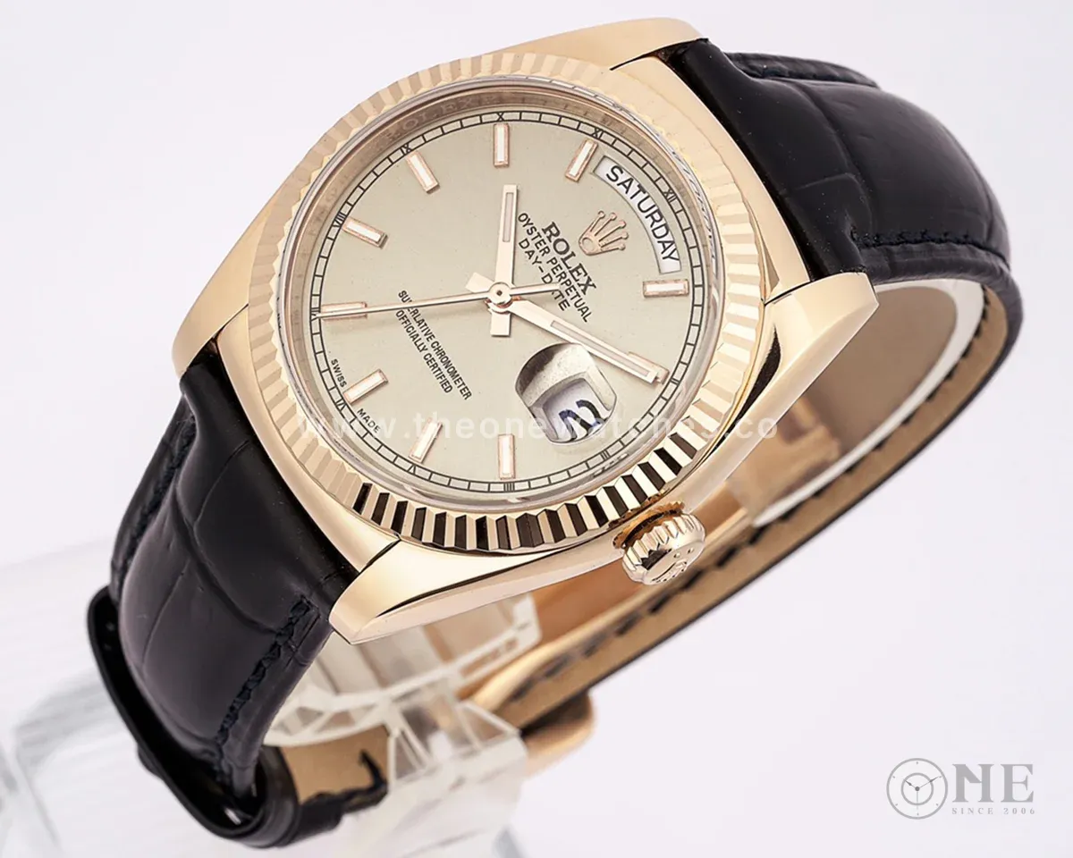 Day-Date 36 Silver Dial in Rose Gold on Leather Strap