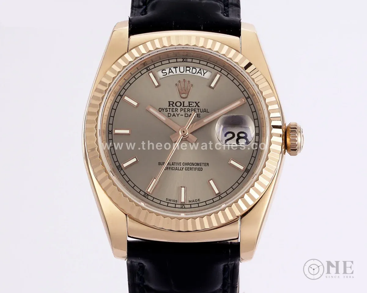Day-Date 36 Silver Dial in Rose Gold on Leather Strap