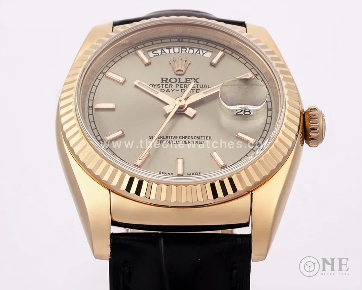 Day-Date 36 Silver Dial in Rose Gold on Leather Strap