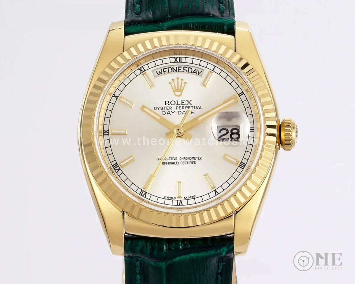 Day-Date 36 White Dial in Yellow Gold on Leather Strap