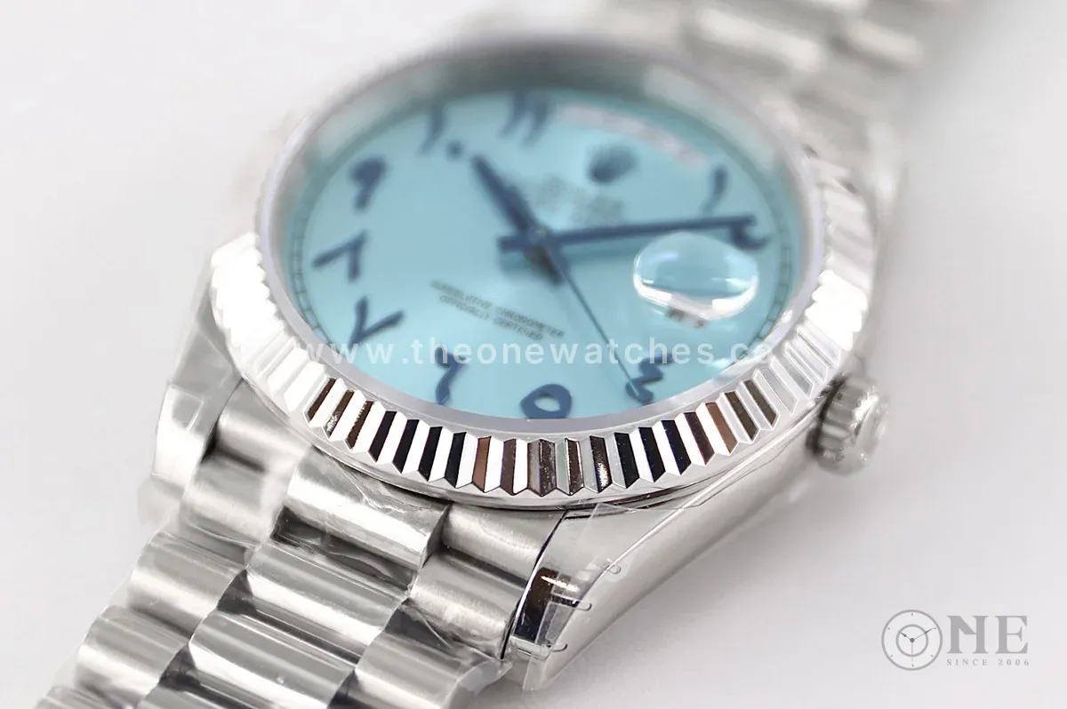 Day-Date 40 228206 Blue Dial in Platinum with Arabic Markers