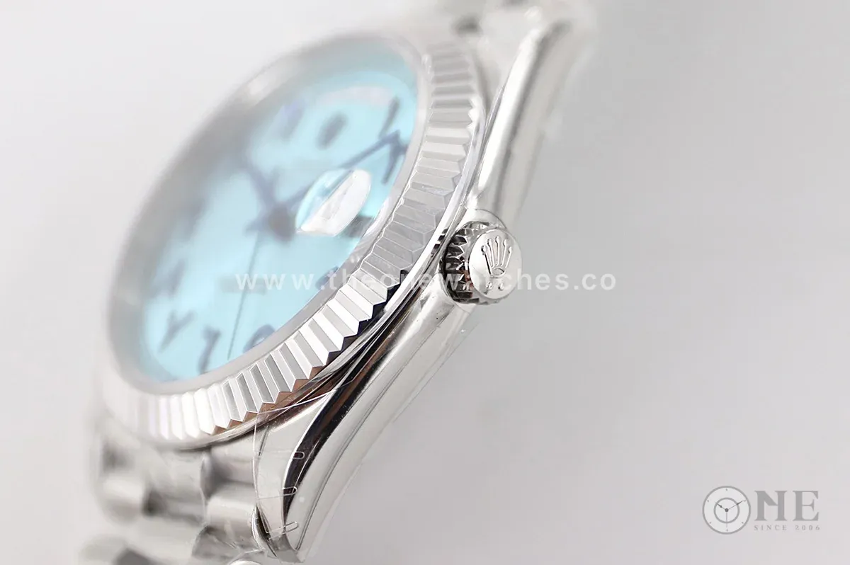 Day-Date 40 228206 Blue Dial in Platinum with Arabic Markers
