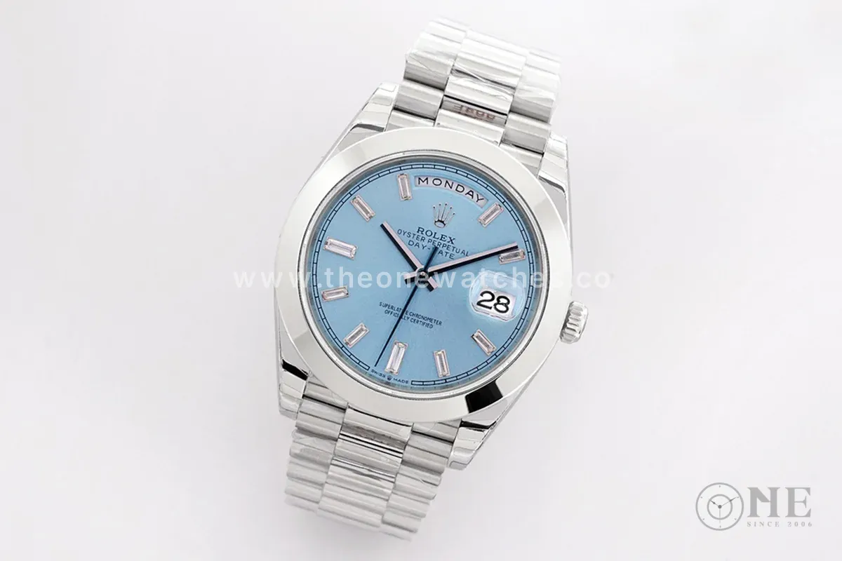 Day-Date 40 228236 Blue Dial with Diamond Markers in Platinum