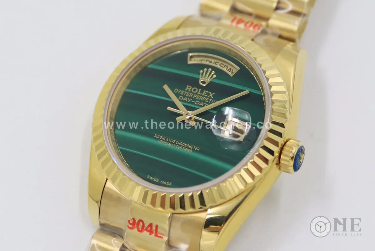 Daydate 36 128238 Malachite Dial in Yellow Gold
