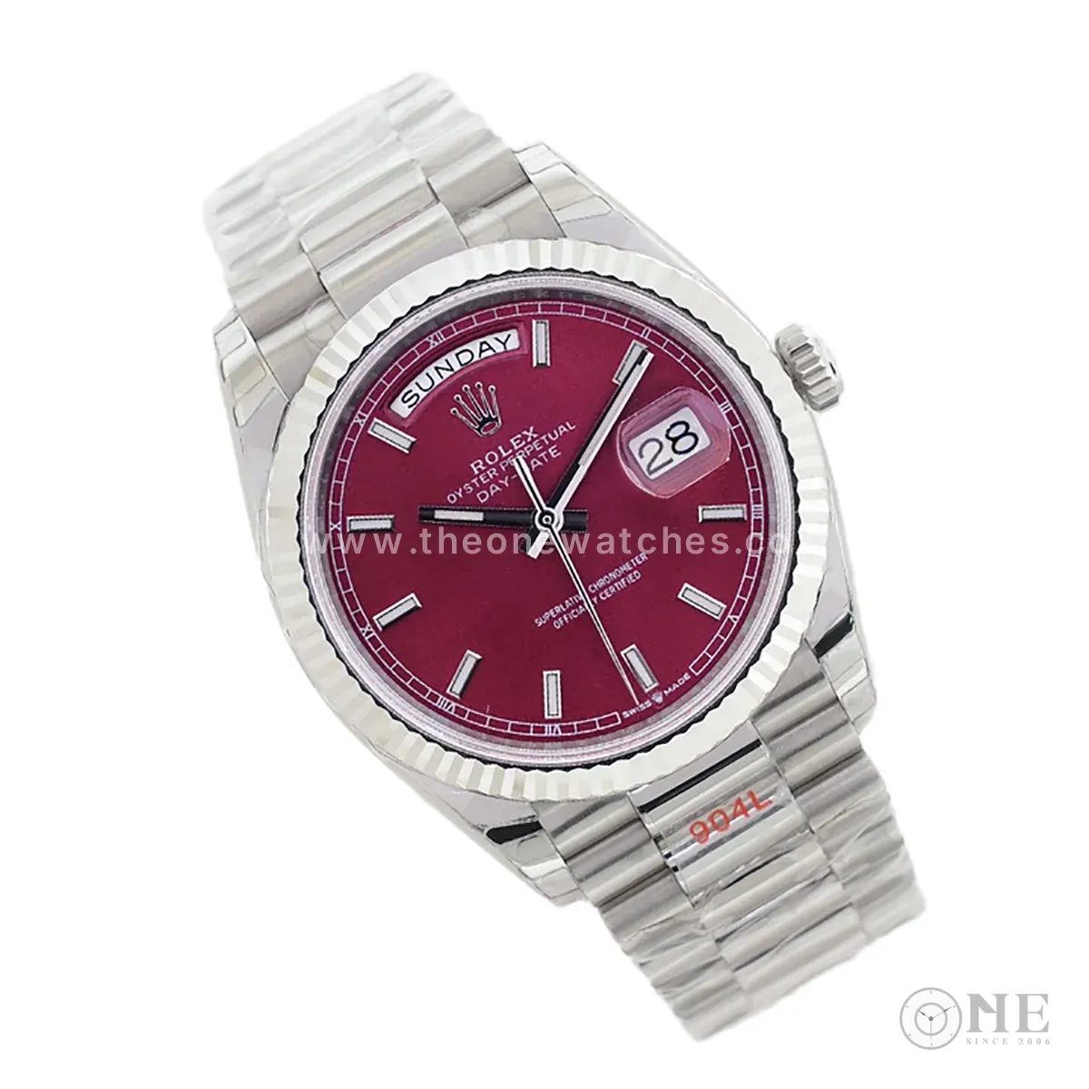 Daydate 36 Red Dial with Sticker in White Gold