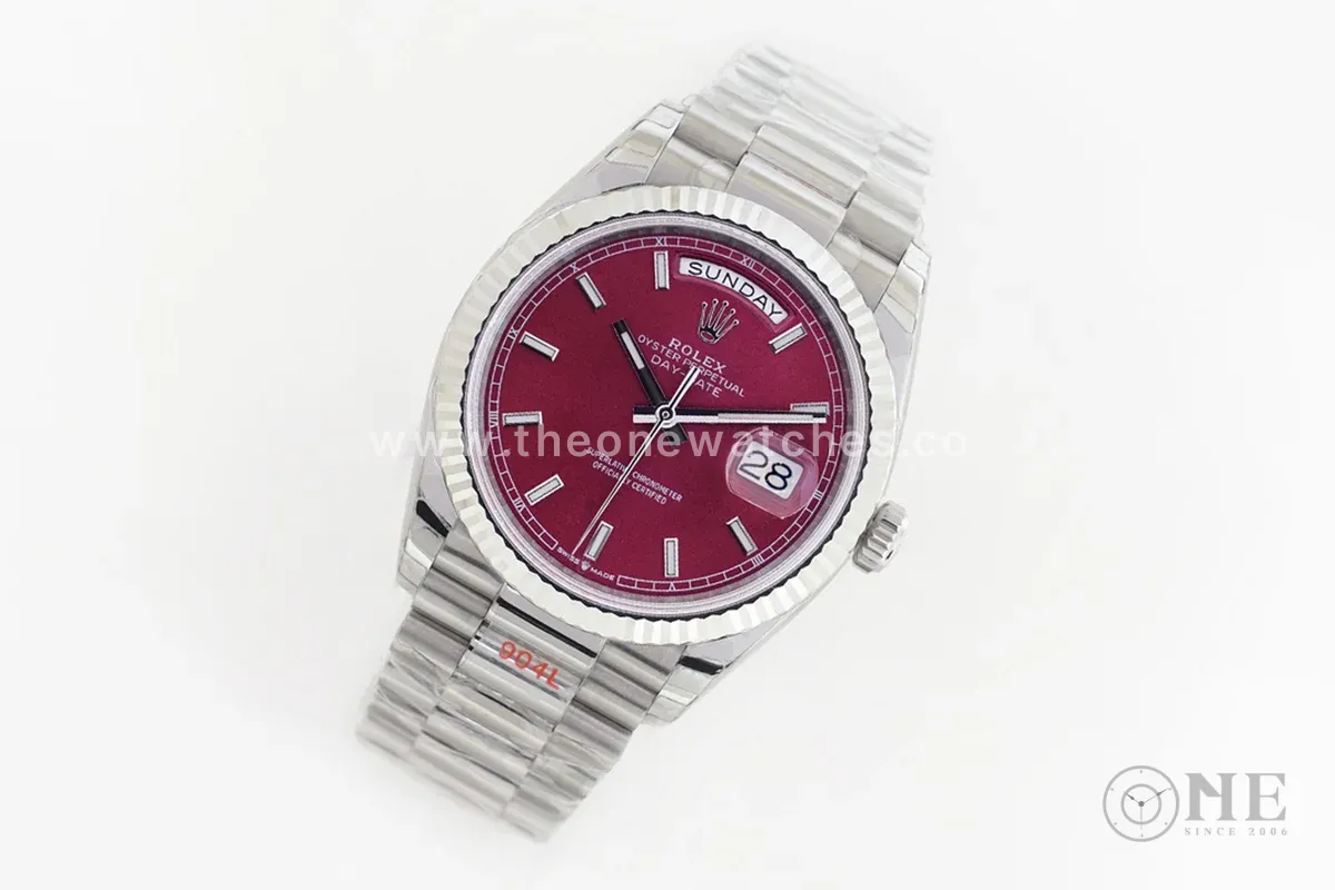 Daydate 36 Red Dial with Sticker in White Gold