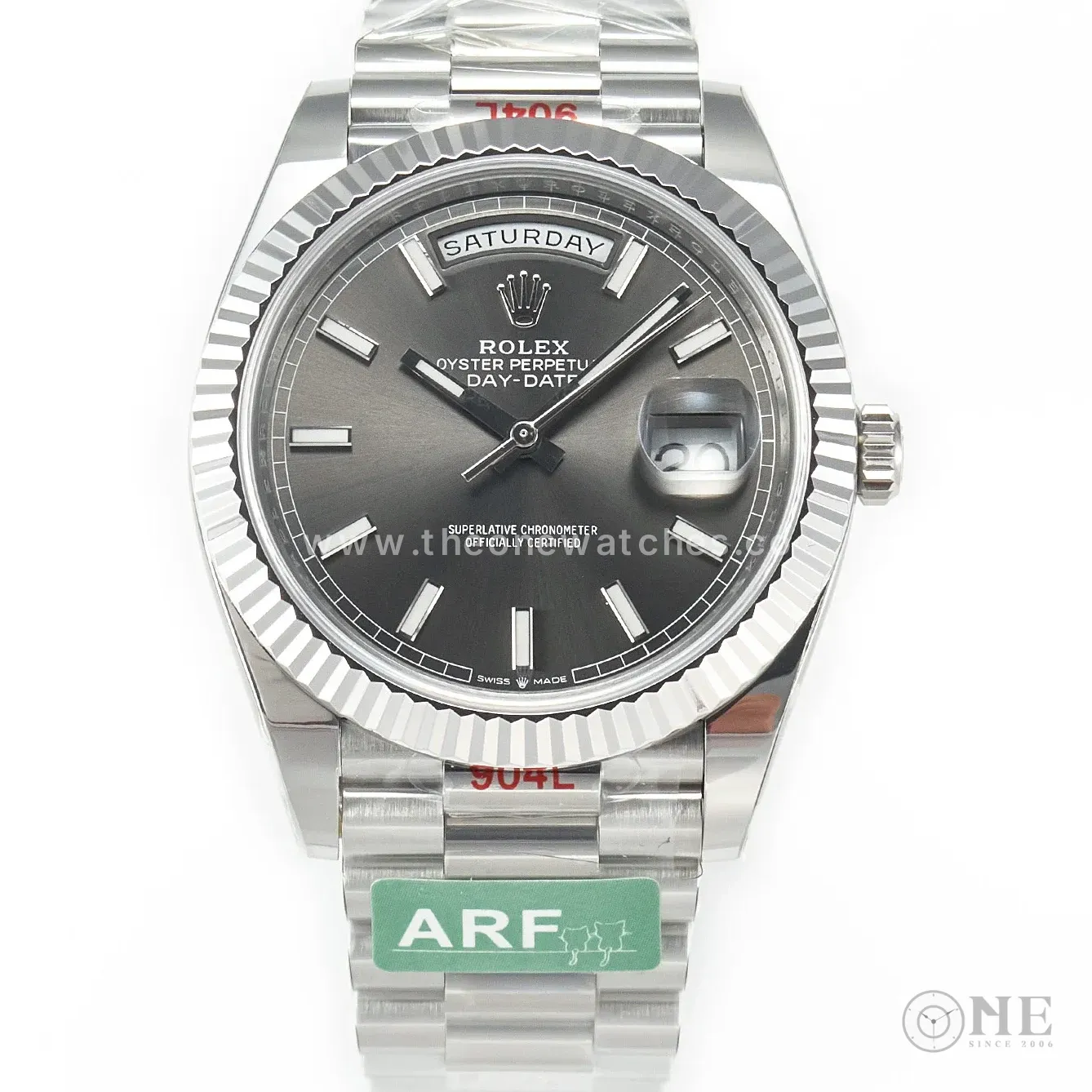 DayDate 40 228239 ARF 904L Steel Grey Stick Dial on President Bracelet VR3255