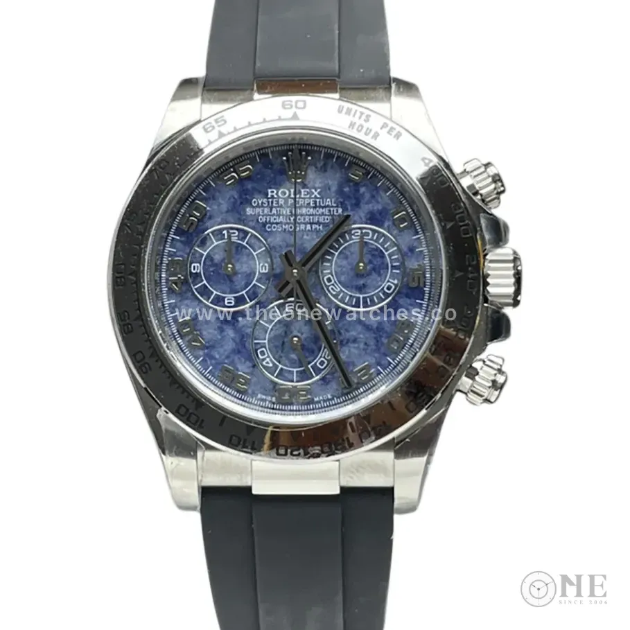 Daytona 116519 Sodalite Dial in White Gold on Rubber Strap
