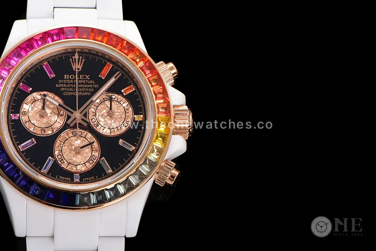 Daytona Black Dial with Rainbow Bezel in White Ceramic