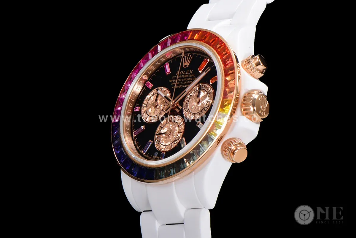 Daytona Black Dial with Rainbow Bezel in White Ceramic