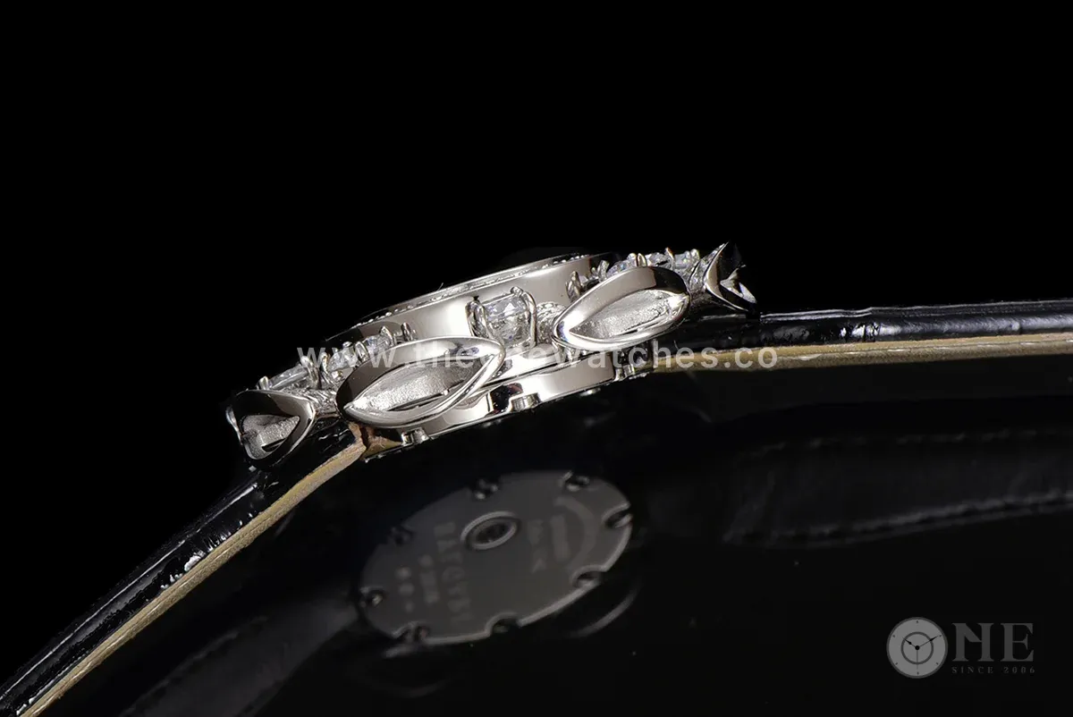 Diva’s Dream Jewellery Watch Diamond Paved Dial in White Dial on Black Leather Strap