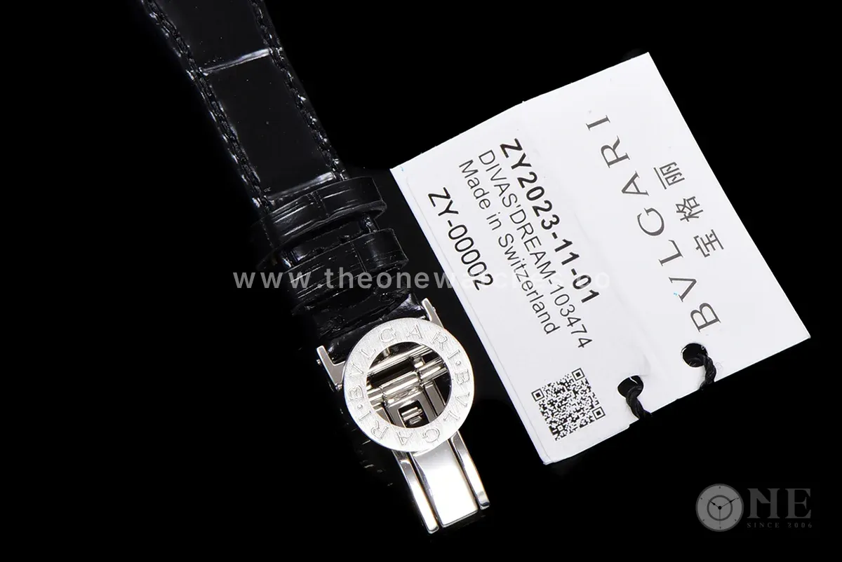 Diva’s Dream Jewellery Watch Diamond Paved Dial in White Dial on Black Leather Strap