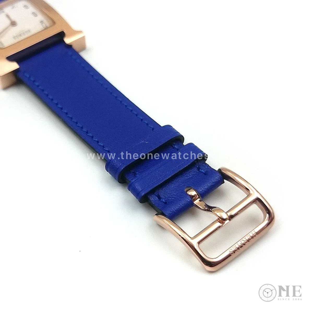 Heure H Rose Gold on Blue Fjord Leather Strap