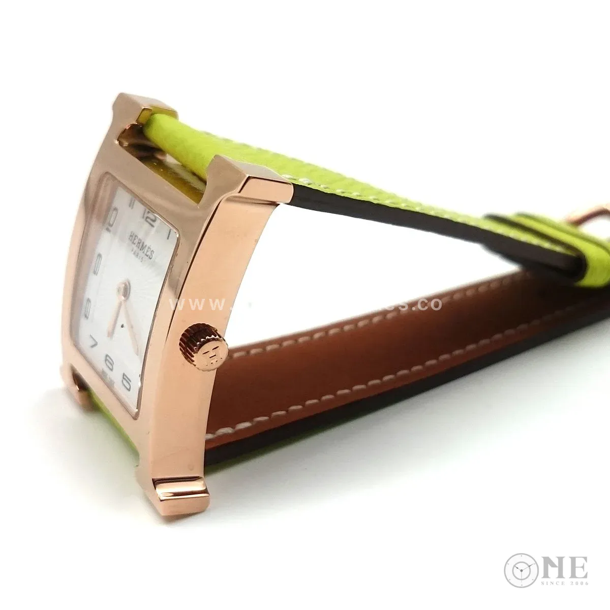 Heure H Rose Gold on Green Epsom Leather Strap