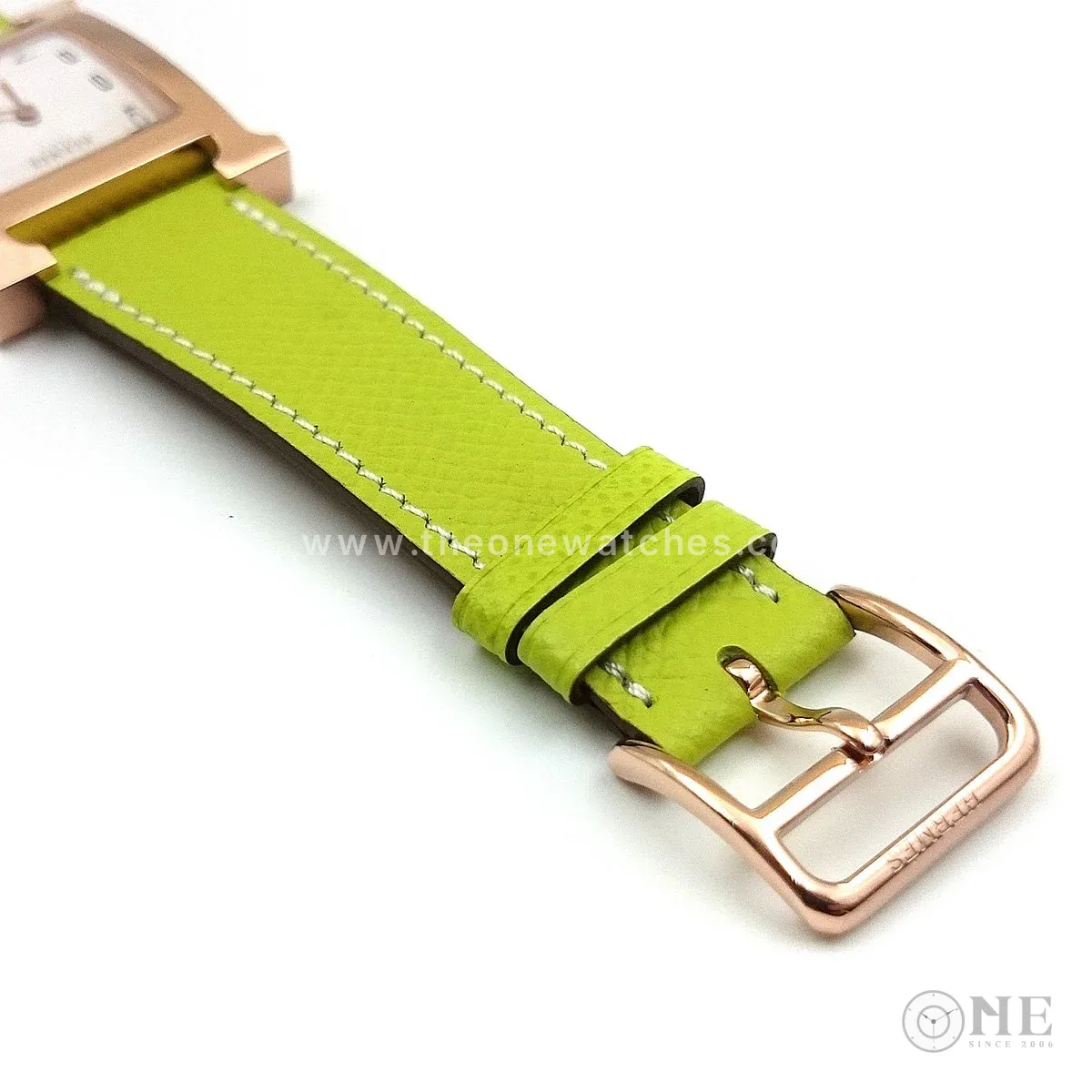 Heure H Rose Gold on Green Epsom Leather Strap