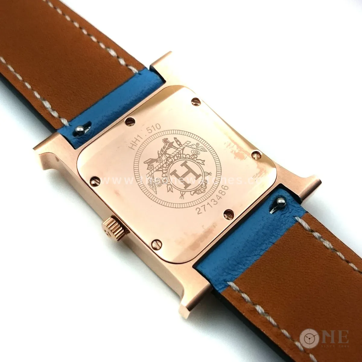 Heure H Rose Gold on Light Blue Epsom Leather Strap