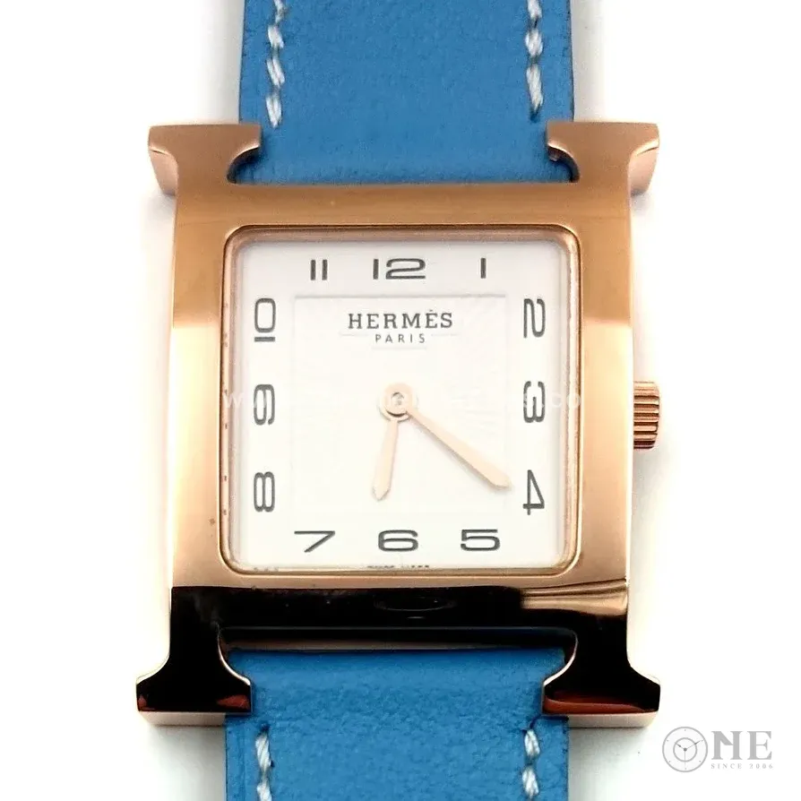 Heure H Rose Gold on Light Blue Fjord Leather Strap
