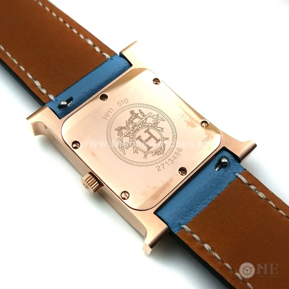 Heure H Rose Gold on Light Blue Fjord Leather Strap