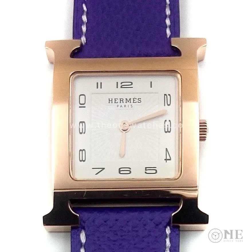 Heure H Rose Gold on Purple Epsom Leather Strap