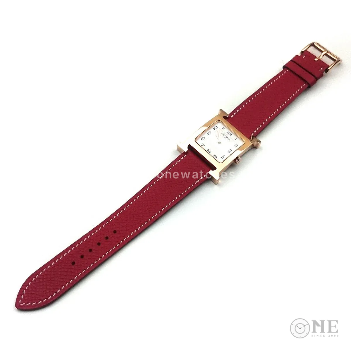 Heure H Rose Gold on Red Epsom Leather Strap