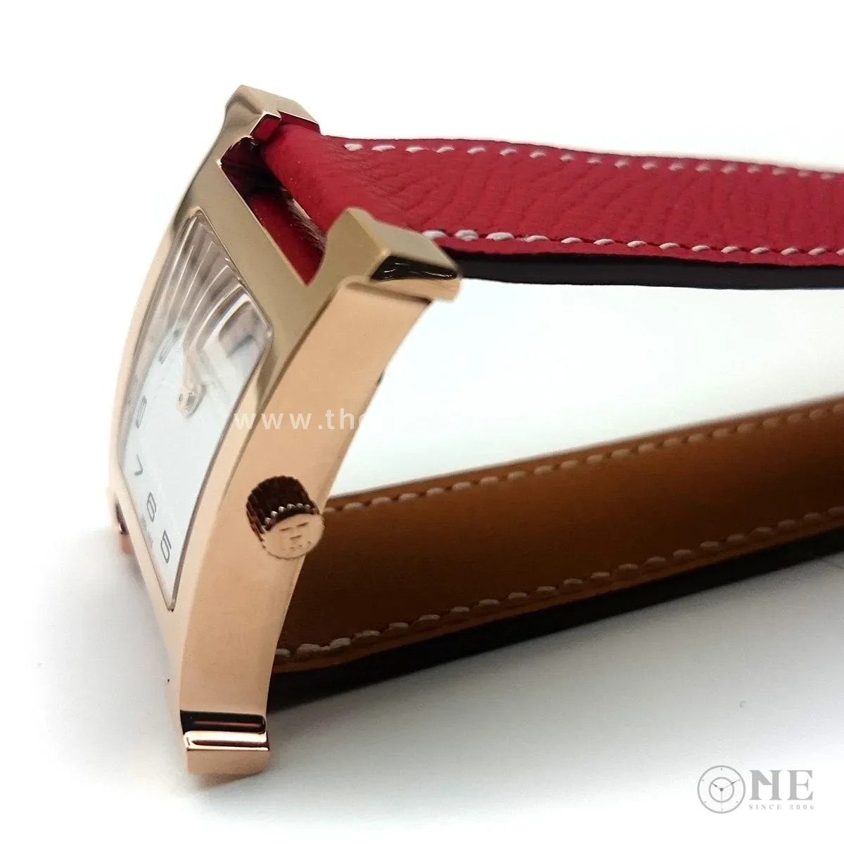 Heure H Rose Gold on Red Epsom Leather Strap