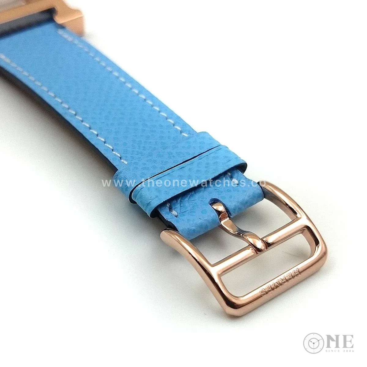 Heure H Rose Gold with Diamond Markers on Light Blue Epsom Leather Strap