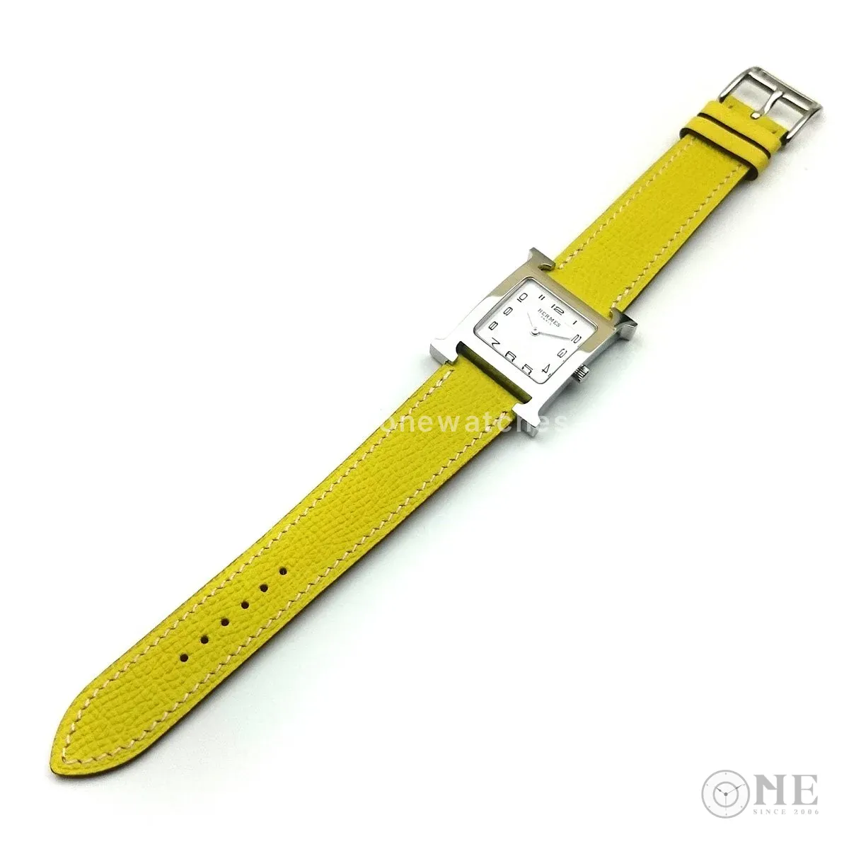 Heure H Steel with Diamond Markers on Yellow Epsom Leather Strap
