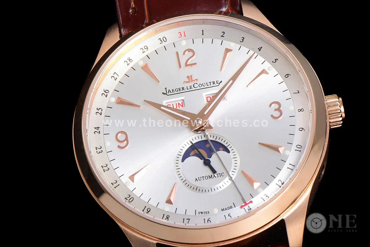 Master Calendar Silver Dial in Rose Gold on Brown Leather Strap