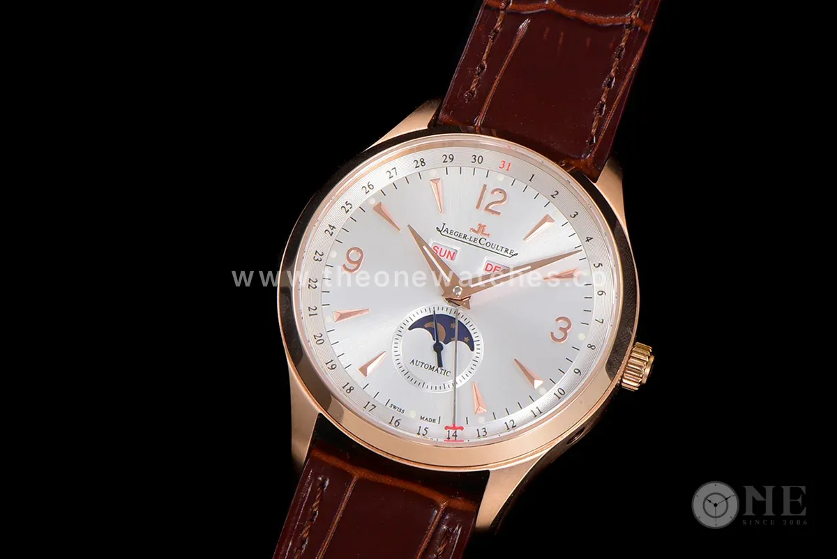 Master Calendar Silver Dial in Rose Gold on Brown Leather Strap