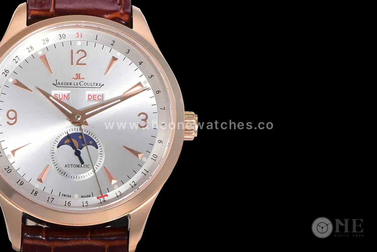 Master Calendar Silver Dial in Rose Gold on Brown Leather Strap