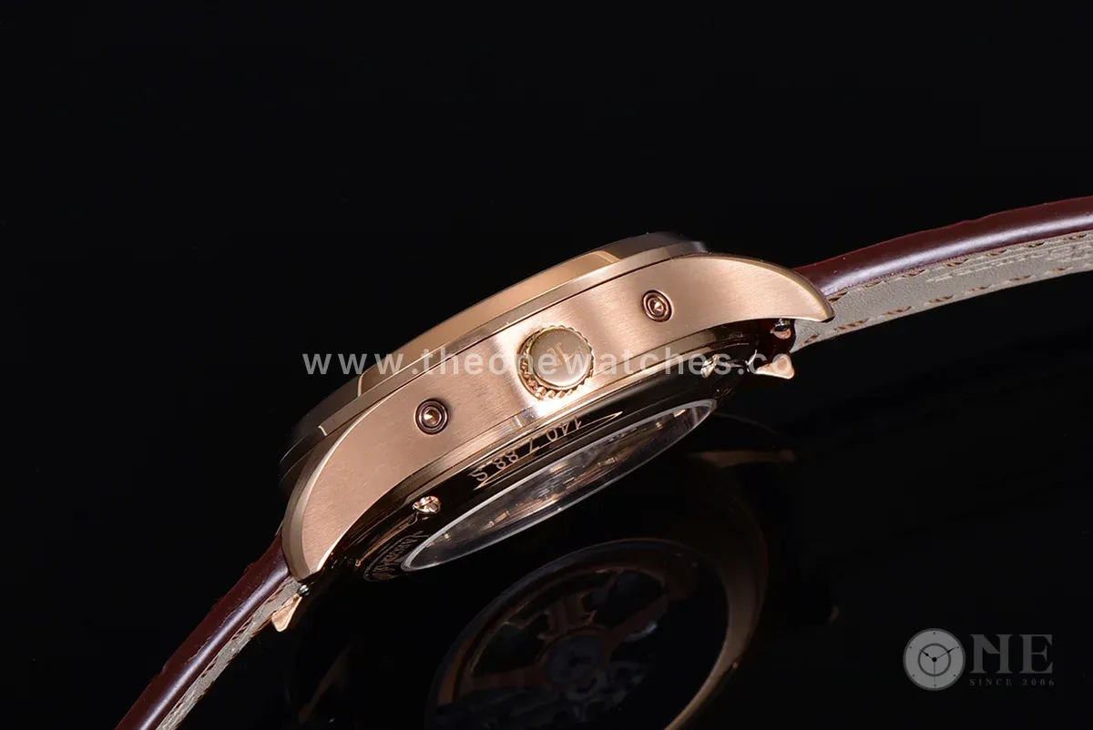 Master Calendar Silver Dial in Rose Gold on Brown Leather Strap