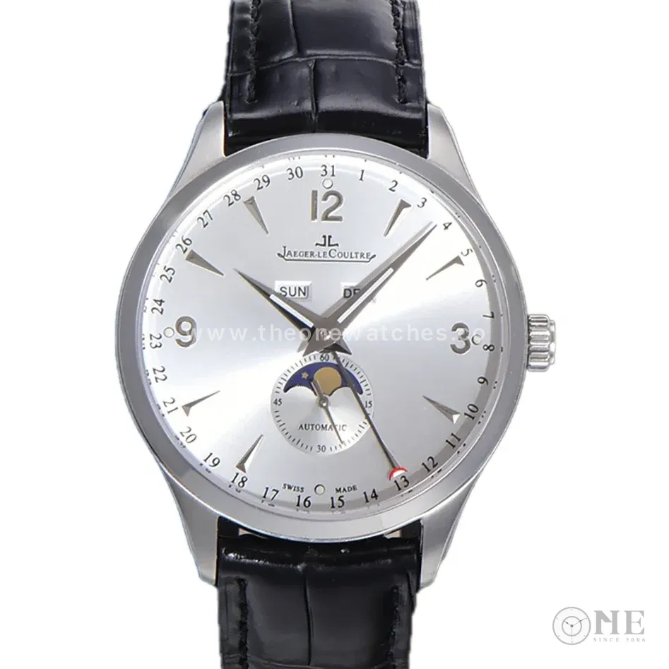 Master Calendar Silver Dial in Steel on Black Leather Strap