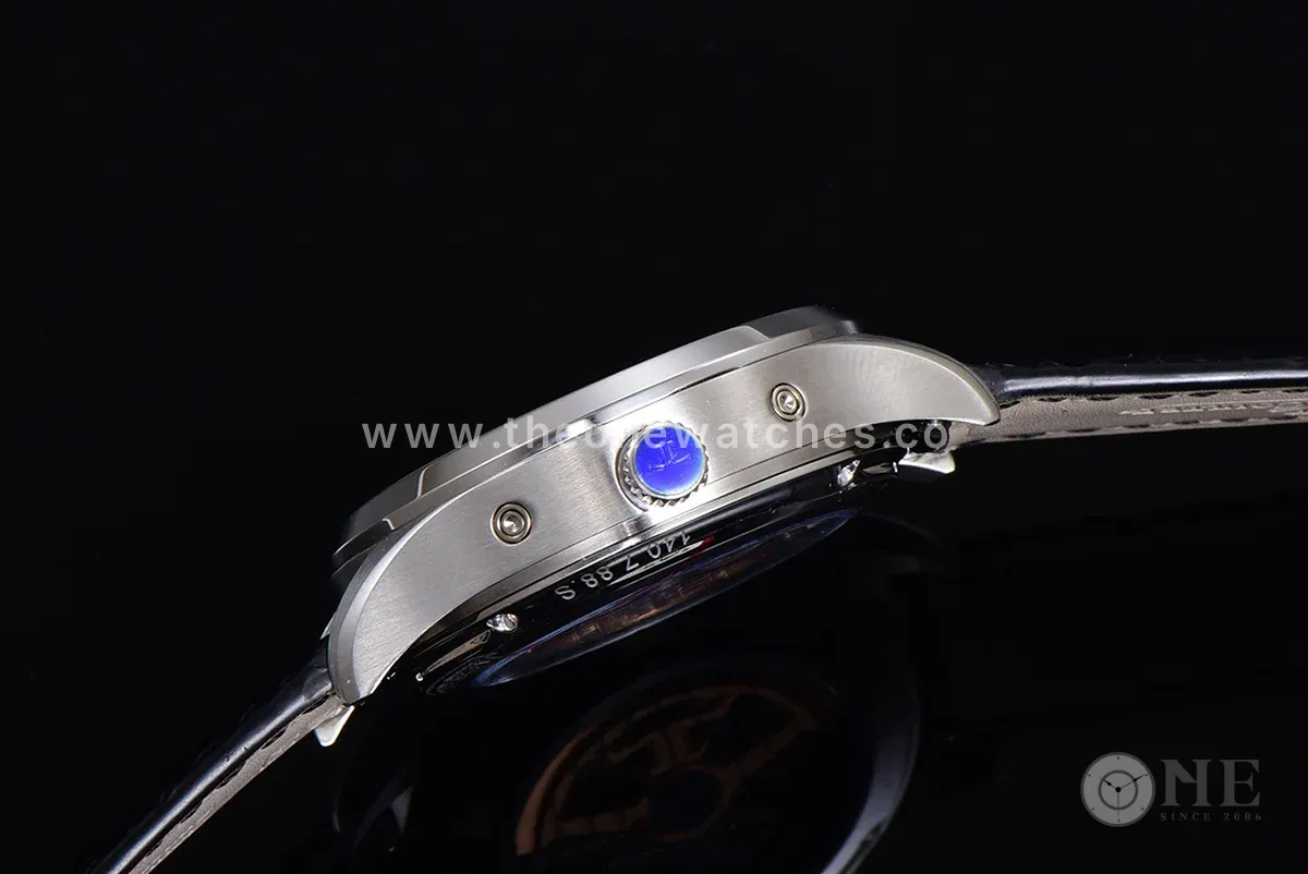 Master Calendar Silver Dial in Steel on Black Leather Strap