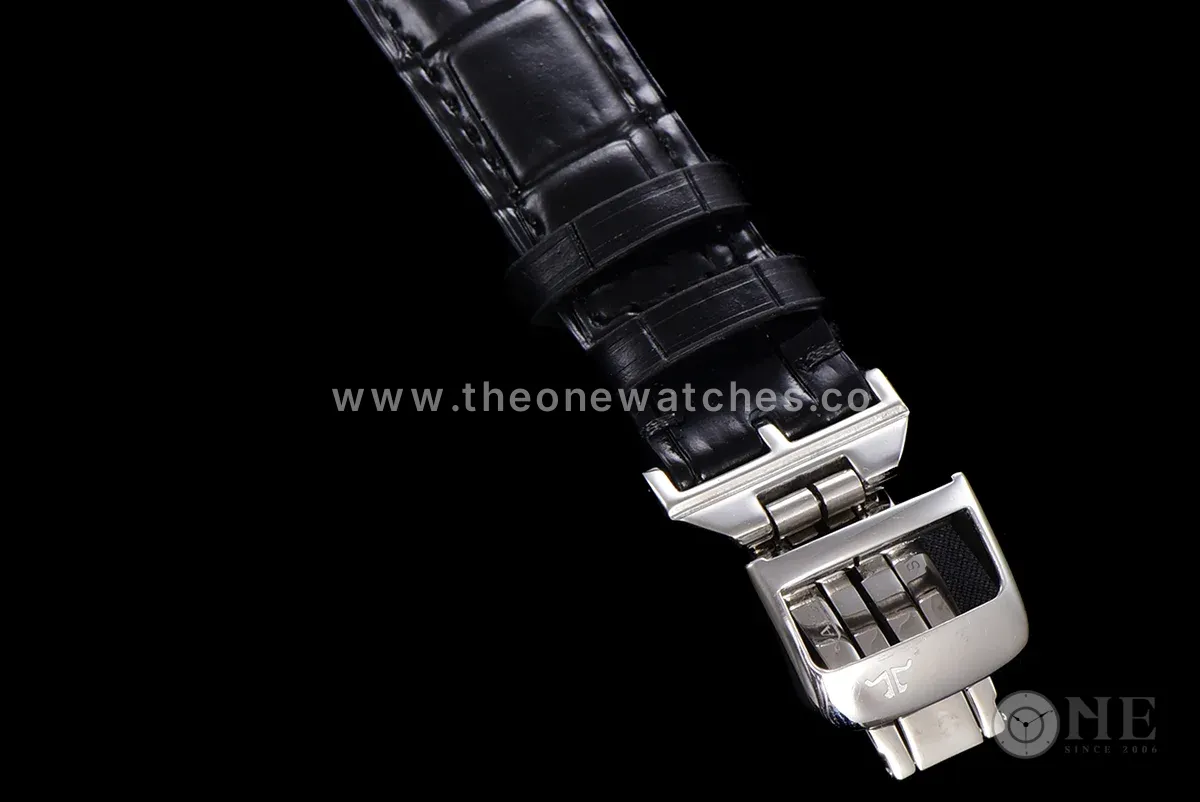 Master Calendar Silver Dial in Steel on Black Leather Strap